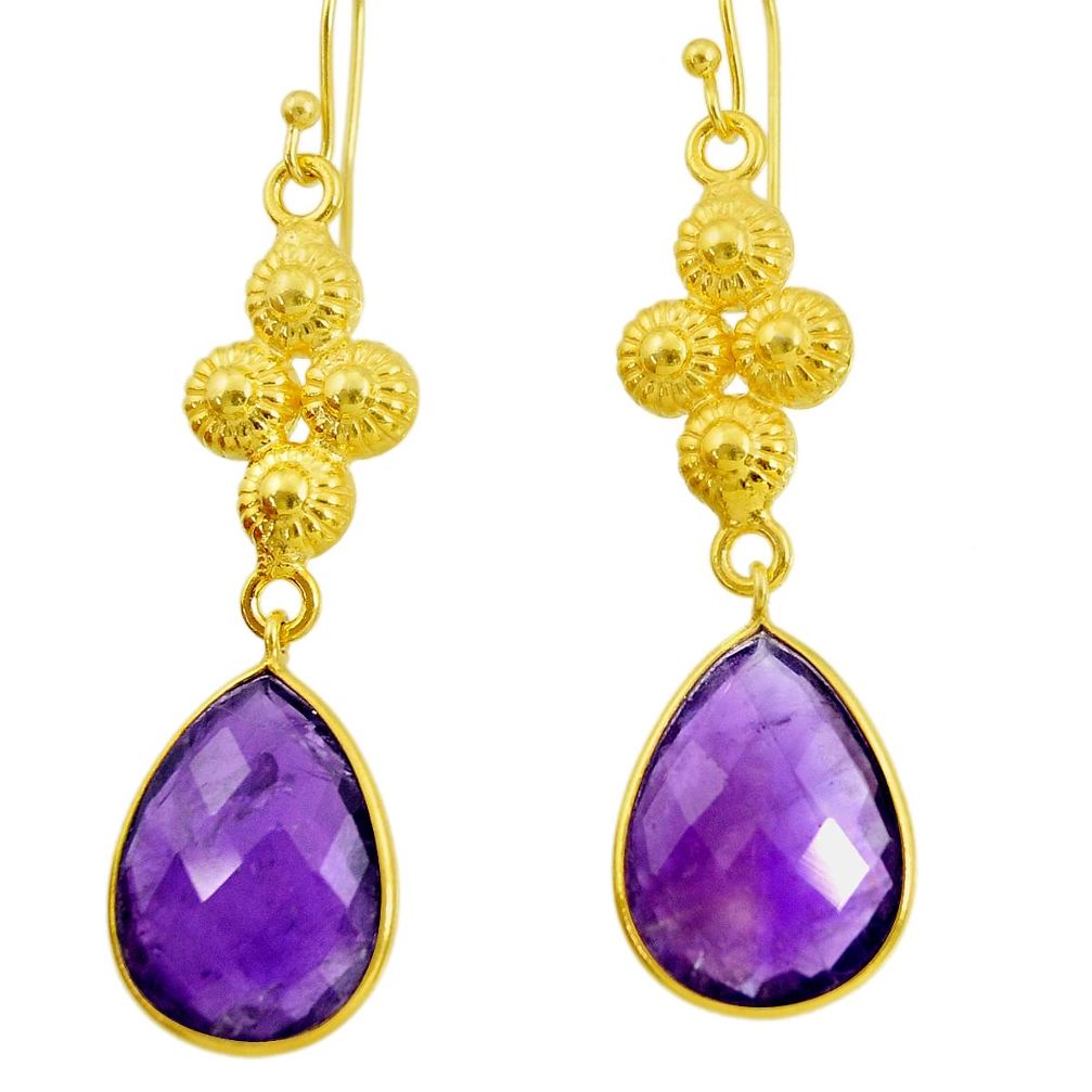  purple amethyst 925 silver 14k gold dangle earrings d40368