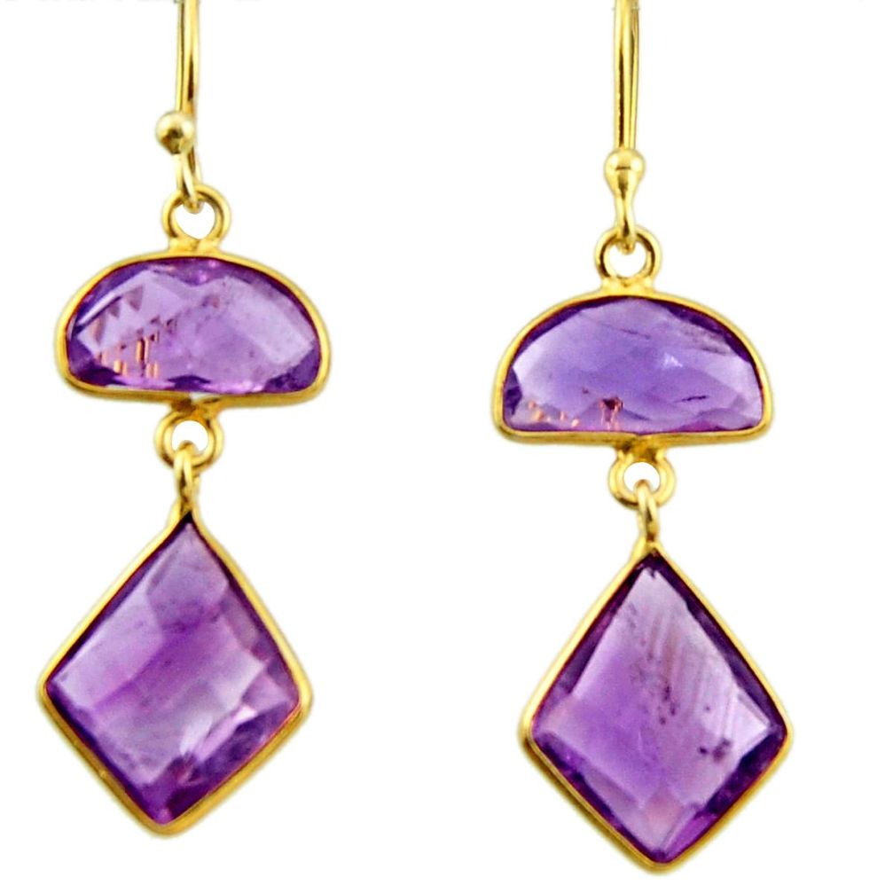 11.93cts natural purple amethyst 925 silver 14k gold dangle earrings r31642