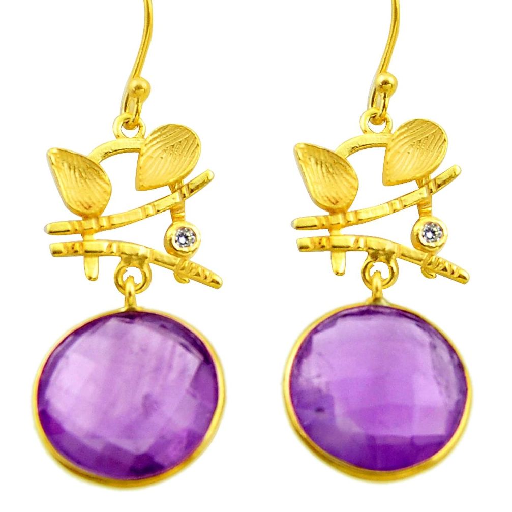 17.22cts natural purple amethyst 925 silver 14k gold dangle earrings r31702