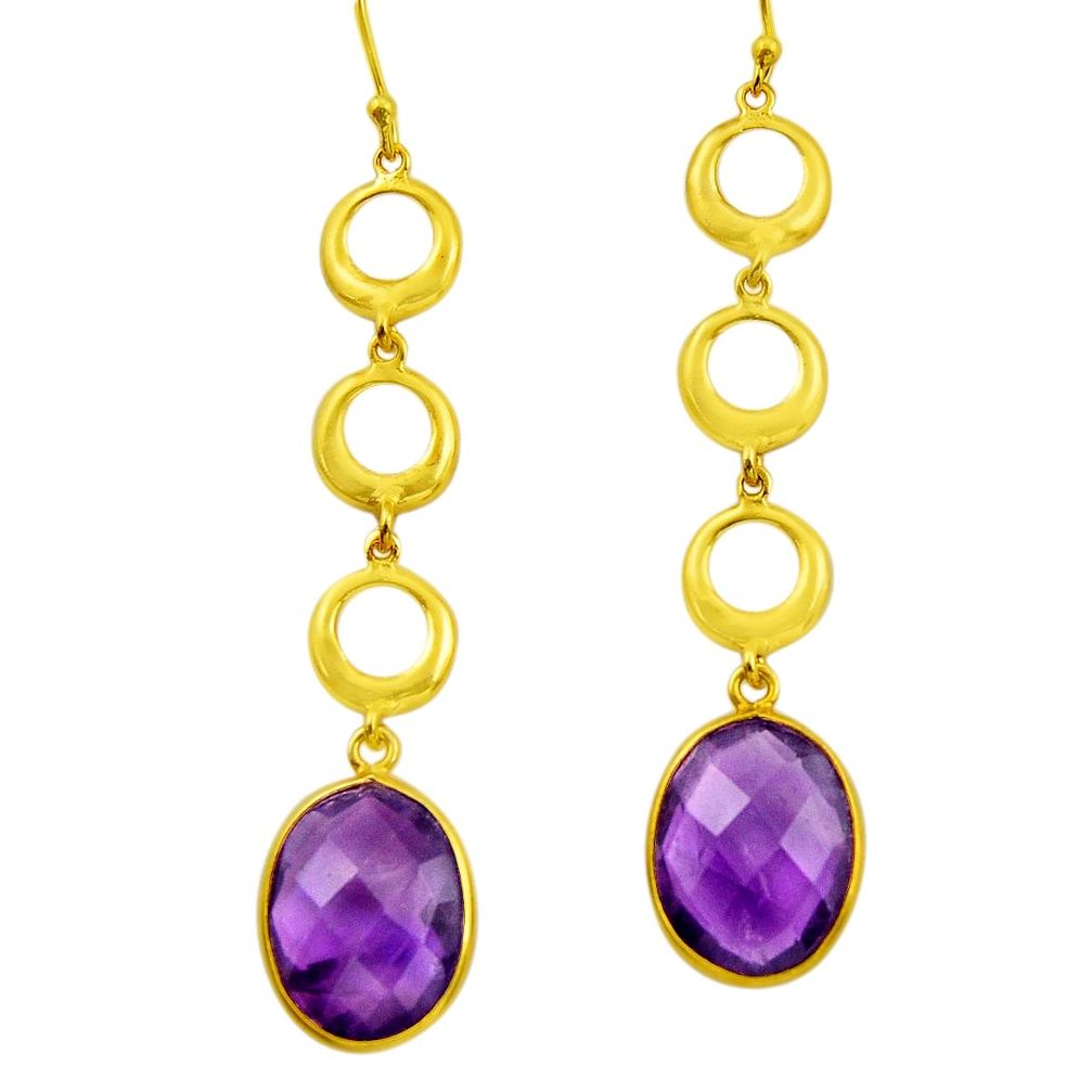 17.91cts natural purple amethyst 925 silver 14k gold dangle earrings r31746