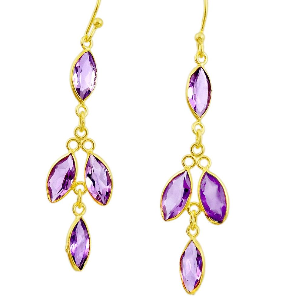 8.87cts natural purple amethyst 925 silver 14k gold dangle earrings r33183