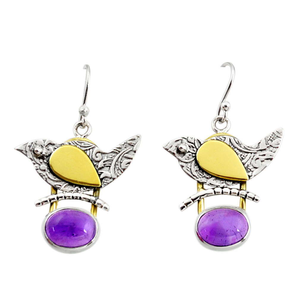 4.22cts natural purple amethyst 925 silver 14k gold dangle earrings r37251