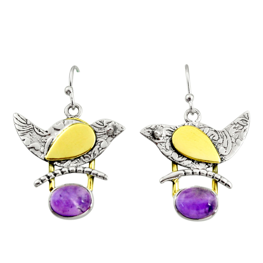 4.02cts natural purple amethyst 925 silver 14k gold dangle earrings r37253
