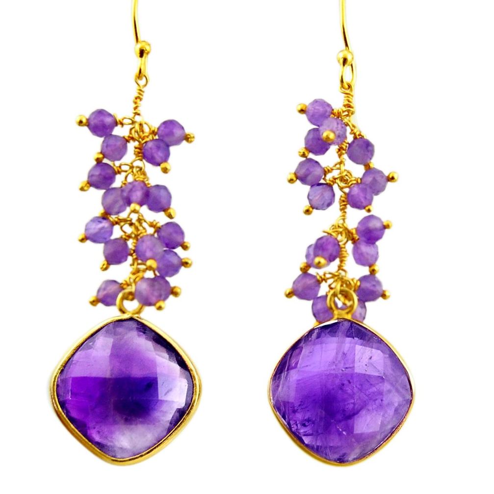 20.94cts natural purple amethyst 925 silver 14k gold dangle earrings r38465