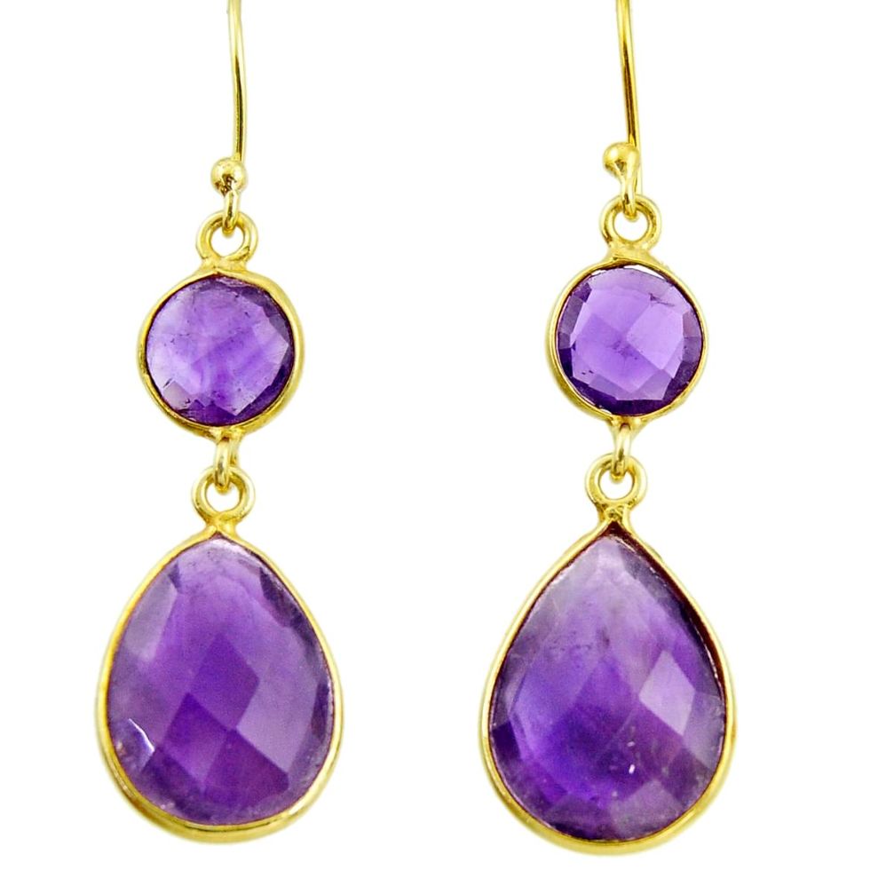 15.25cts natural purple amethyst 925 silver 14k gold dangle earrings r38481