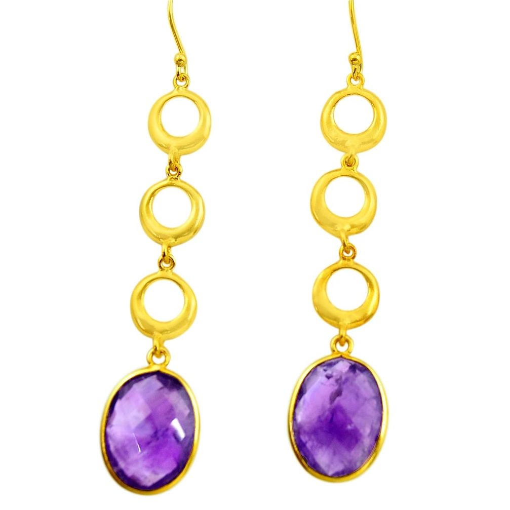 16.70cts natural purple amethyst 925 silver 14k gold dangle earrings r38485
