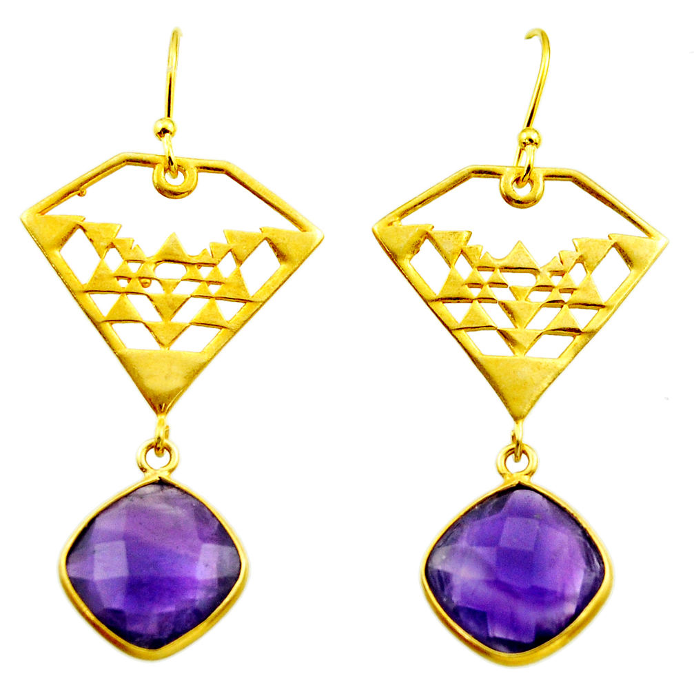 15.65cts natural purple amethyst 925 silver 14k gold dangle earrings r38682