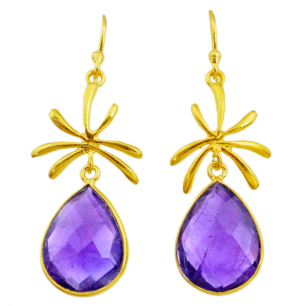 14.91cts natural purple amethyst 14k gold handmade dangle earrings t11403