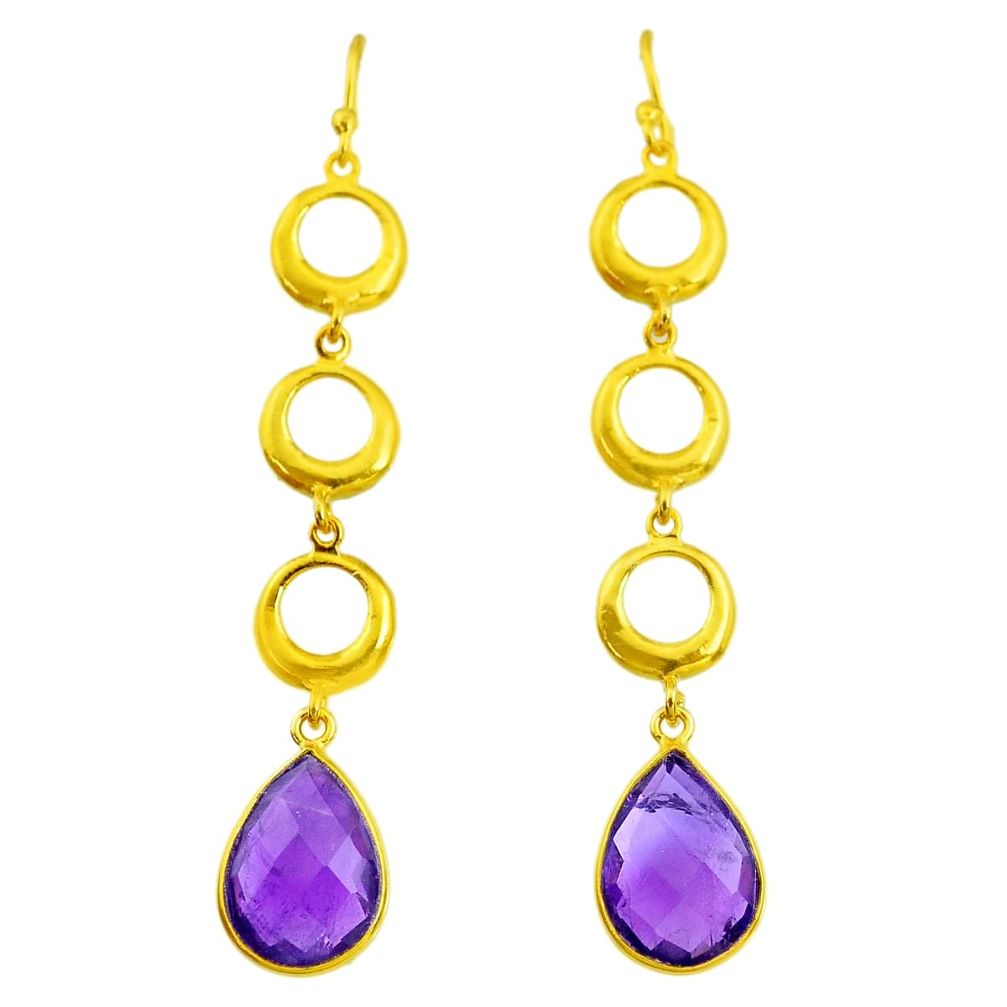 10.03cts natural purple amethyst 14k gold handmade dangle earrings t11489