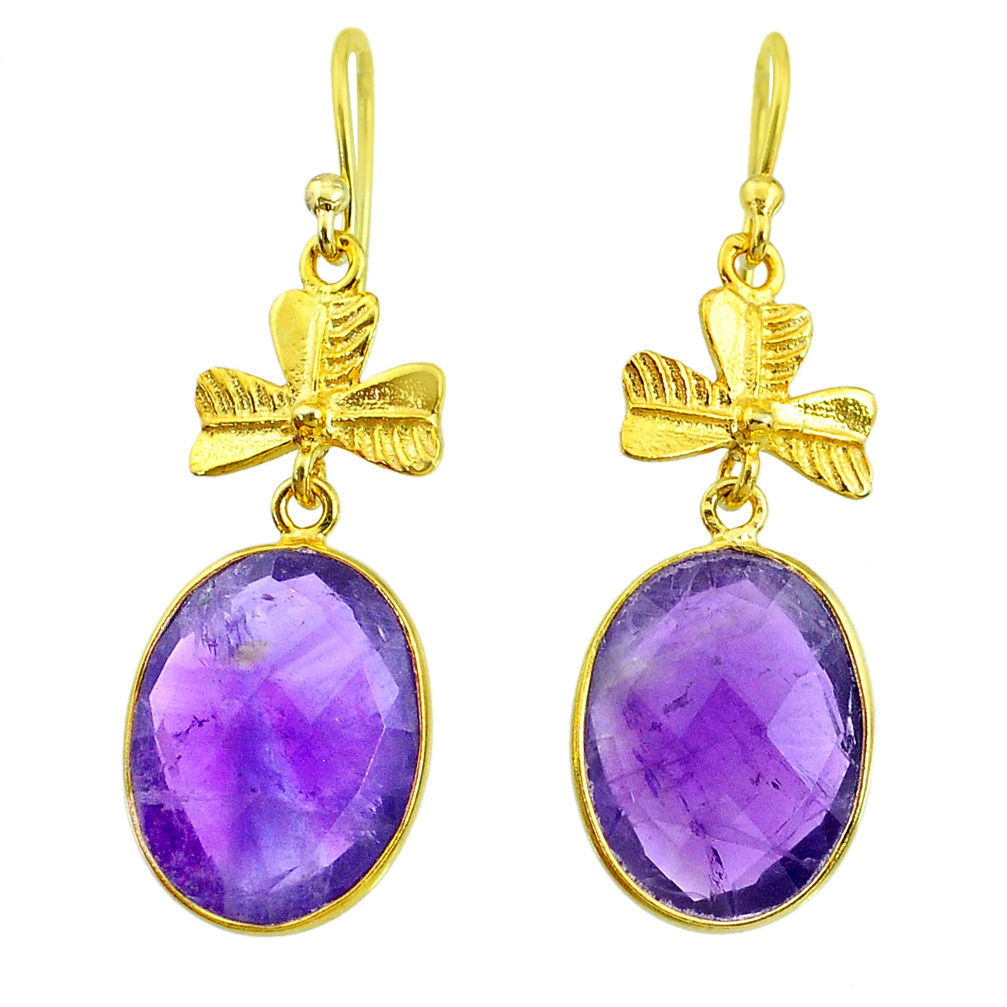 16.74cts natural purple amethyst 14k gold handmade dangle earrings t11502