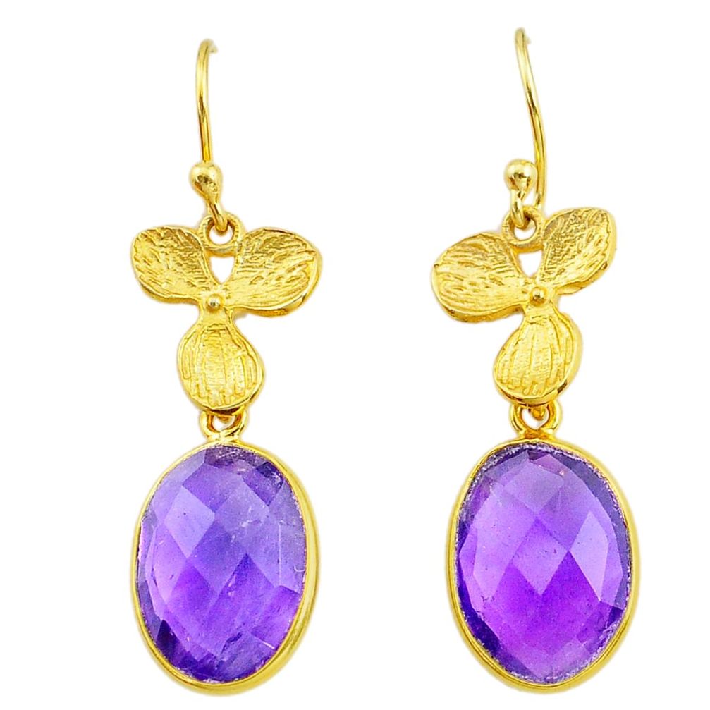 11.73cts natural purple amethyst handmade14k gold dangle earrings t16521