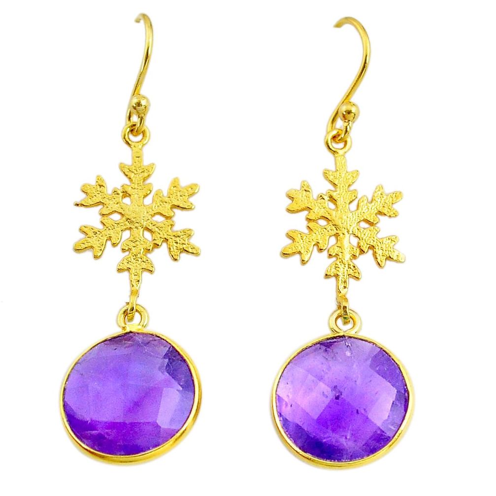 11.93cts natural purple amethyst handmade14k gold dangle earrings t16543