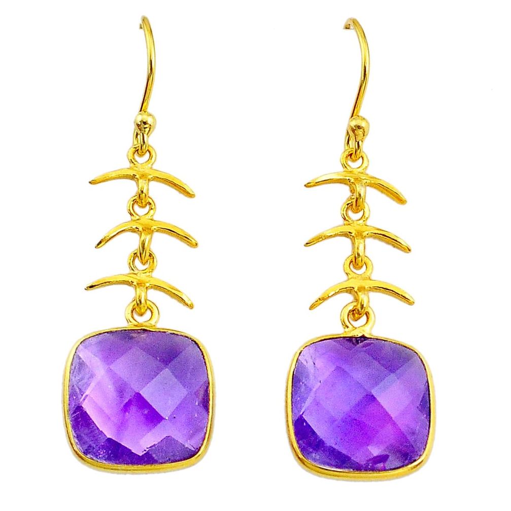 11.28cts natural purple amethyst handmade14k gold dangle earrings t16545