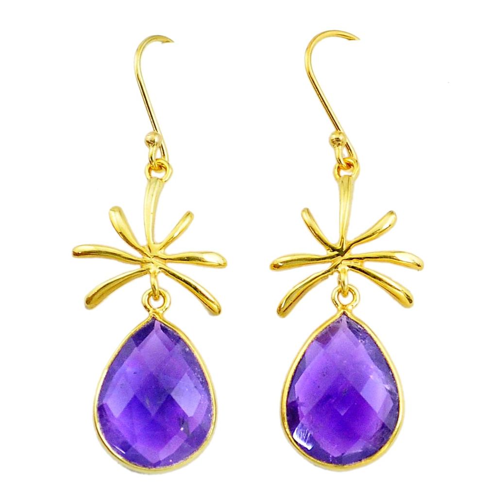 13.57cts natural purple amethyst handmade14k gold dangle earrings t16663