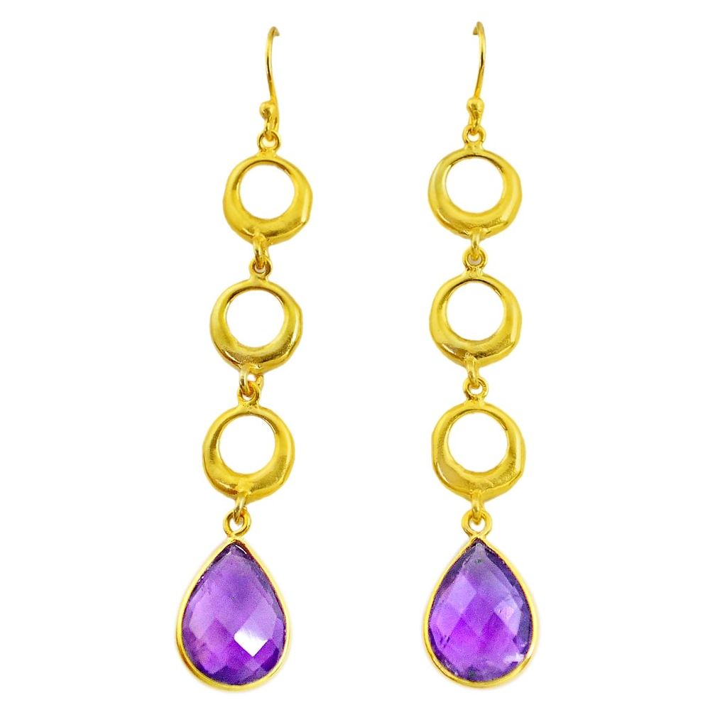 10.69cts natural purple amethyst 925 silver 14k gold dangle earrings t44106