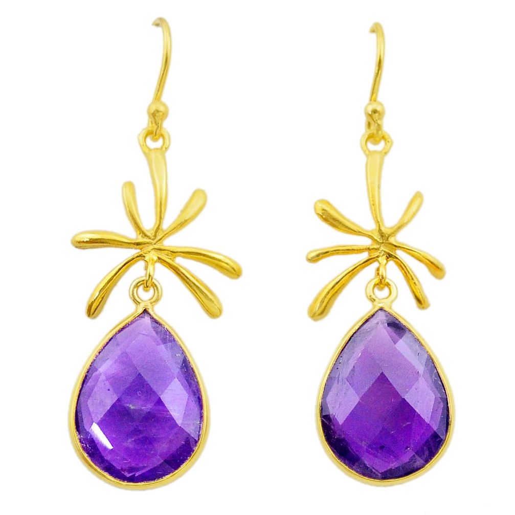 12.22cts natural purple amethyst 925 silver 14k gold dangle earrings t44108