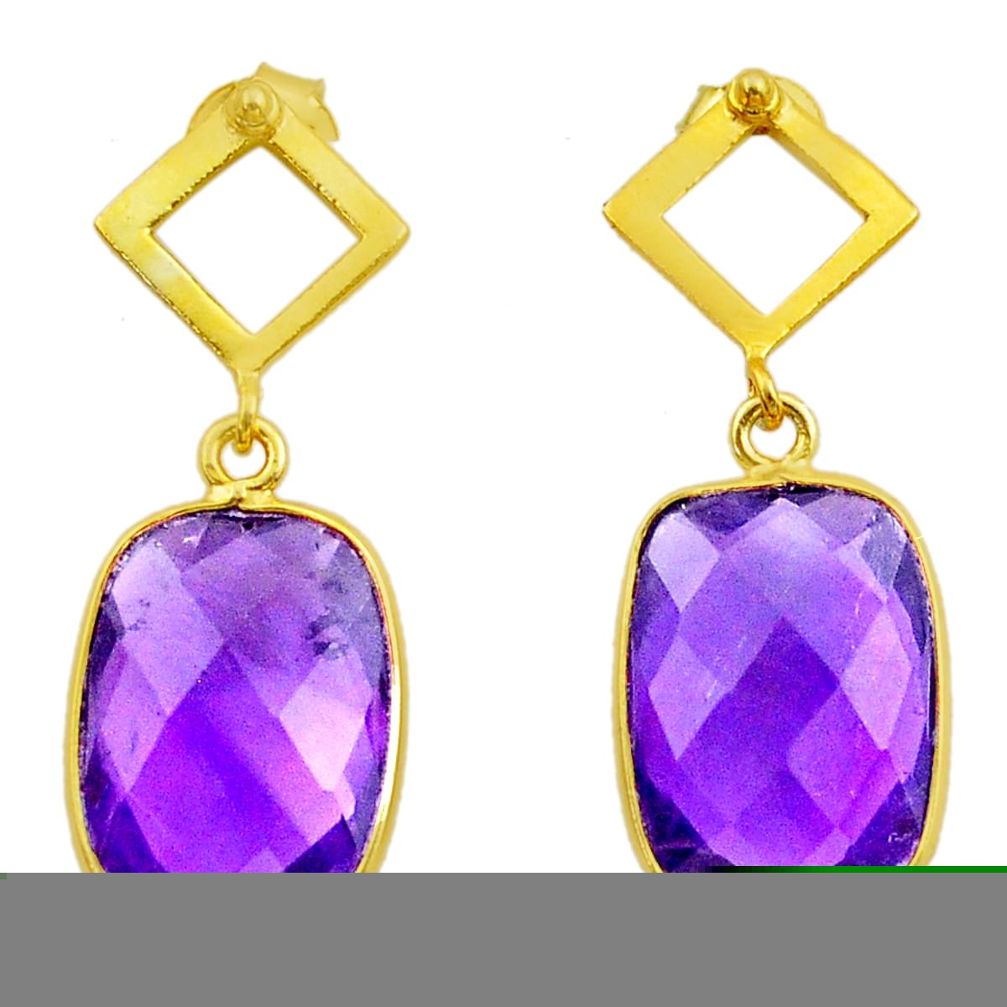 10.15cts natural purple amethyst 925 silver 14k gold dangle earrings t44209