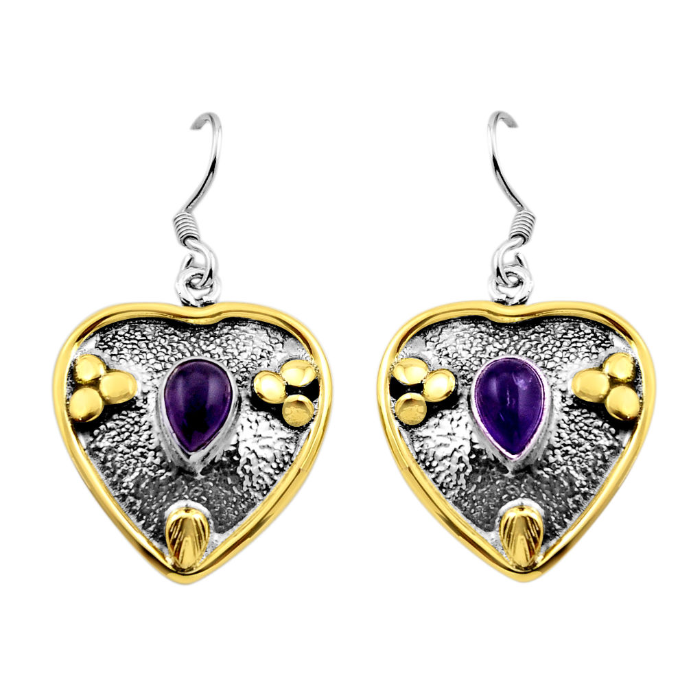 3.29cts natural purple amethyst 925 silver gold dangle earrings jewelry y91652