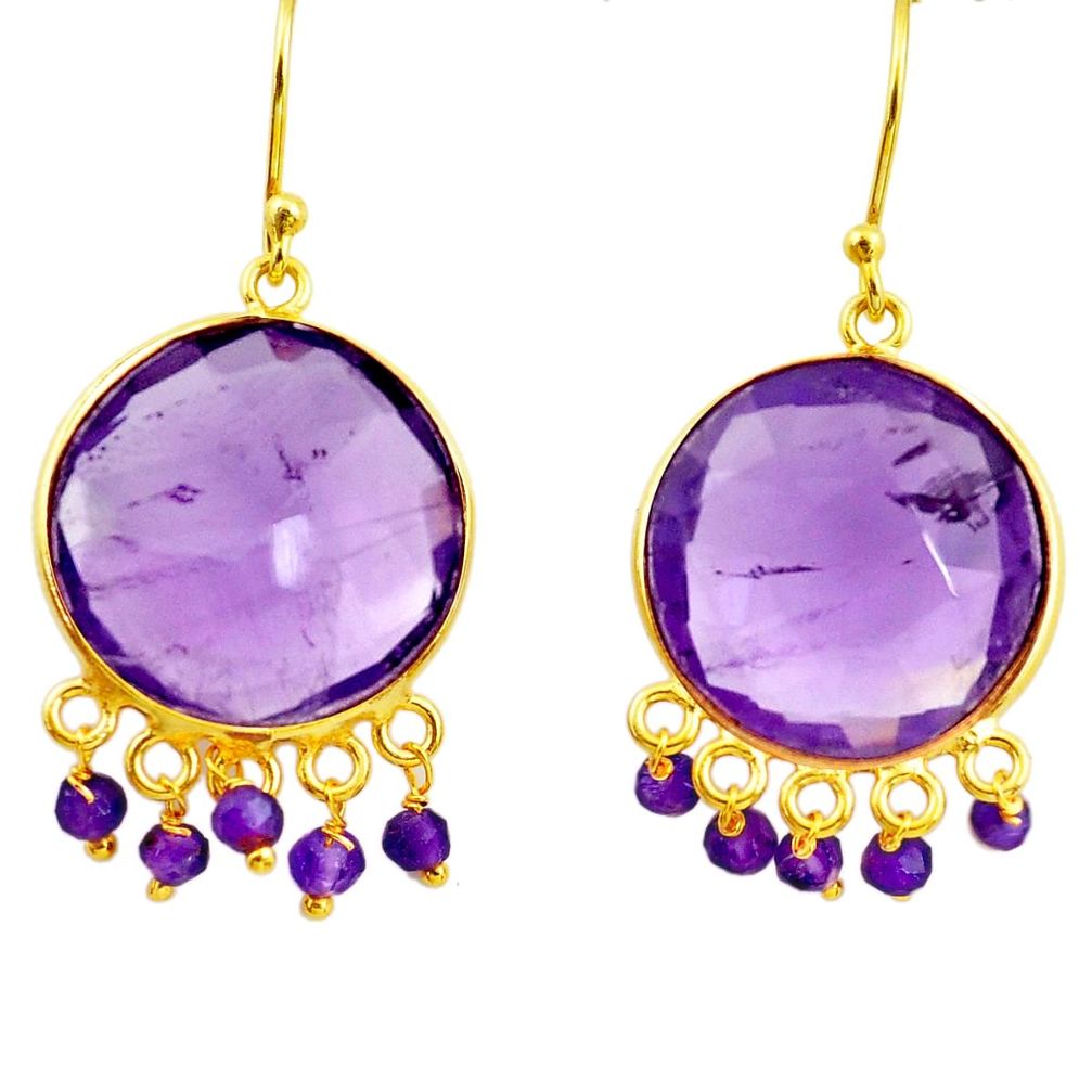19.76cts natural purple amethyst 925 sterling silver 14k gold earrings r31543