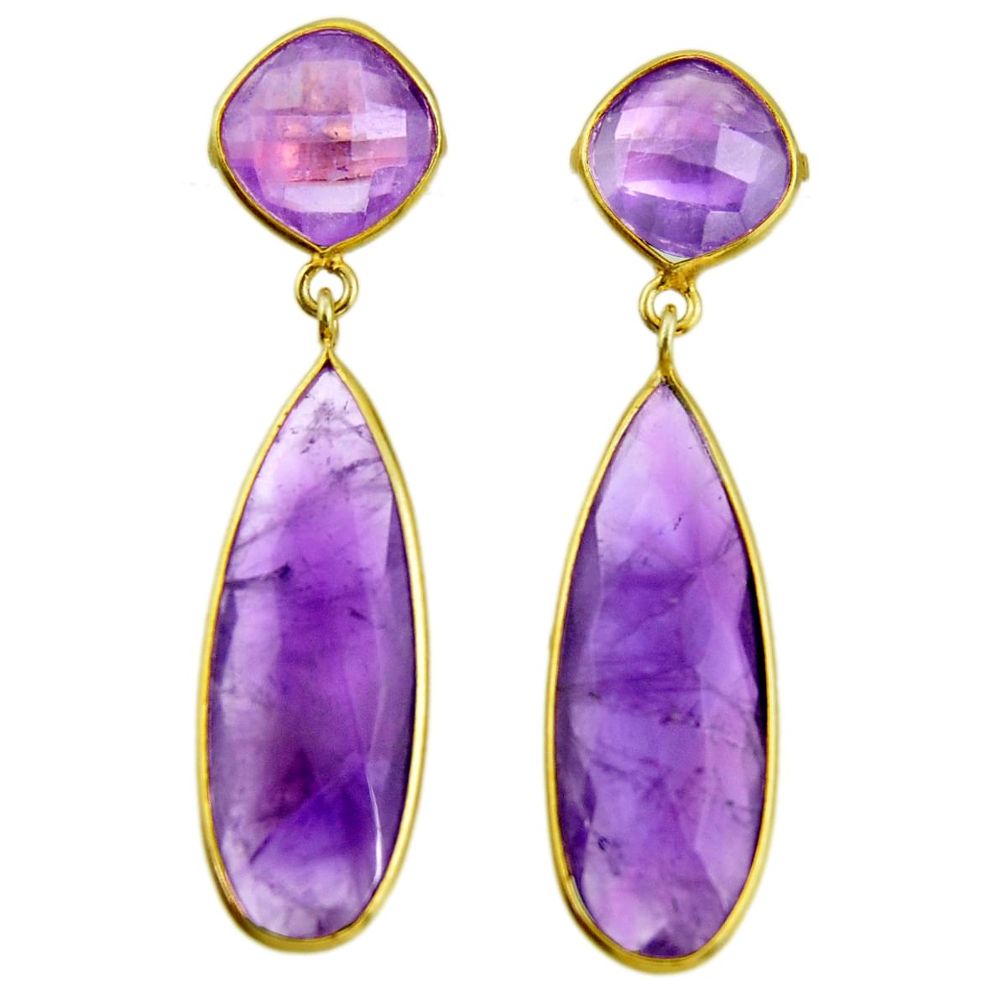 25.83cts natural purple amethyst 925 sterling silver 14k gold earrings r38534