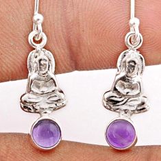1.37cts natural purple amethyst 925 sterling silver buddha charm earrings t82782