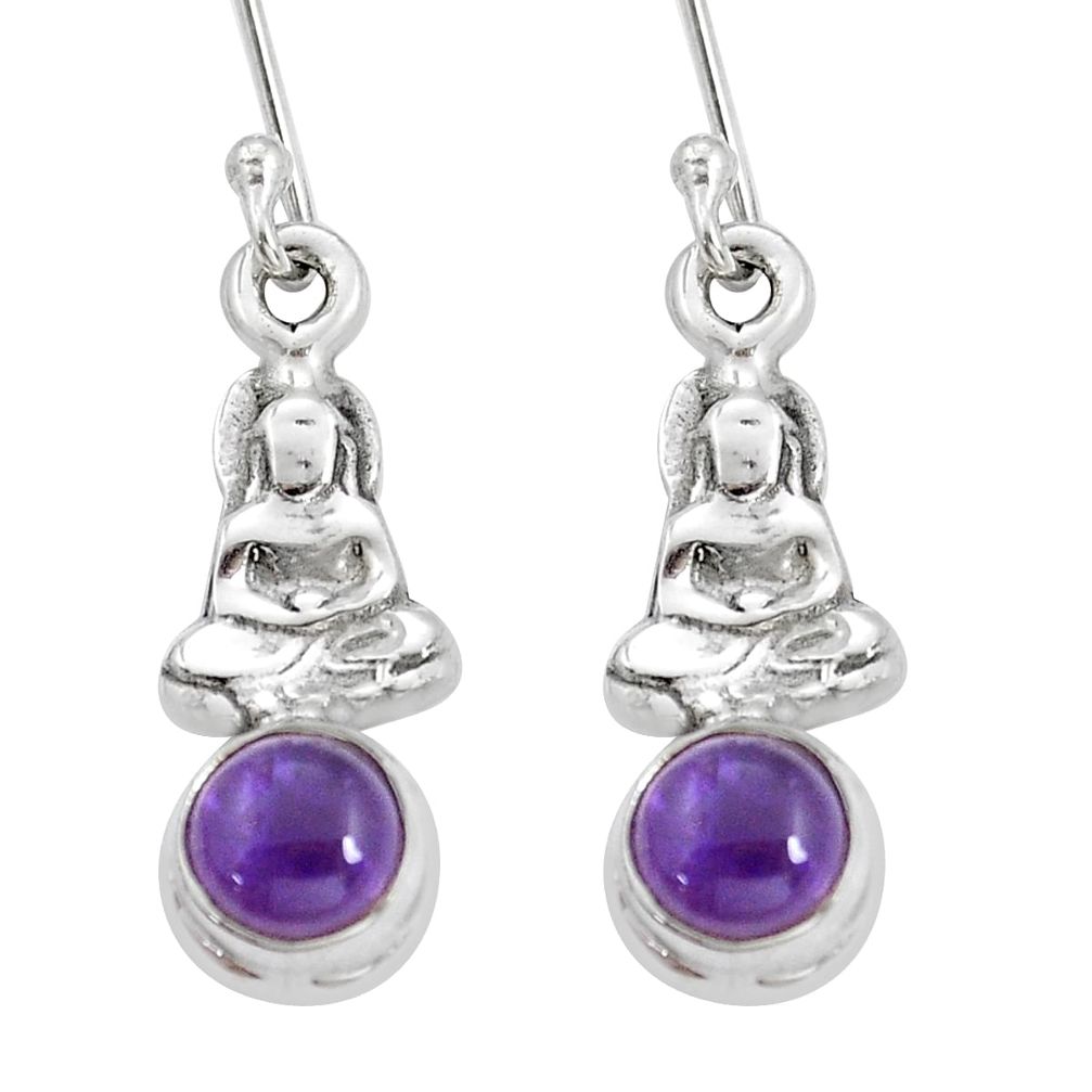 5.11cts natural purple amethyst 925 sterling silver buddha charm earrings u93741
