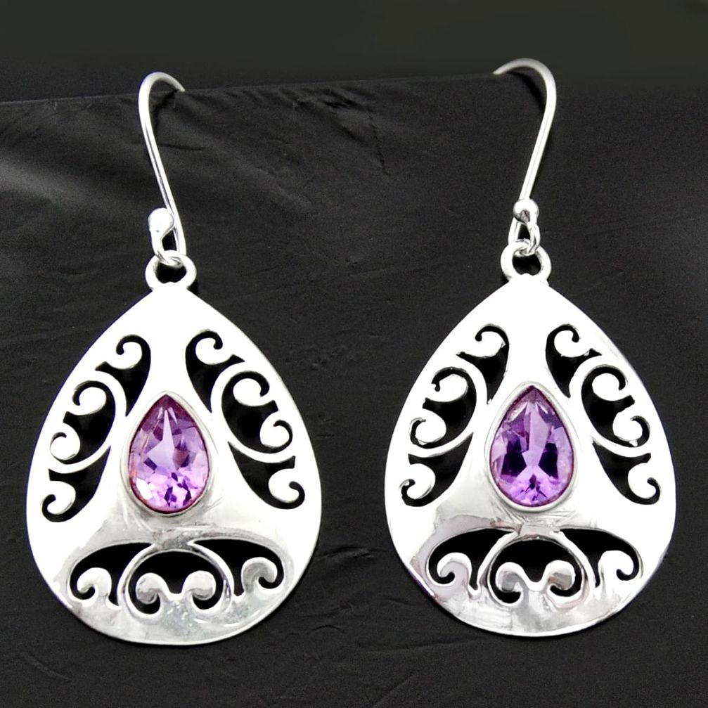 5.31cts natural purple amethyst 925 sterling silver dangle earrings d40022
