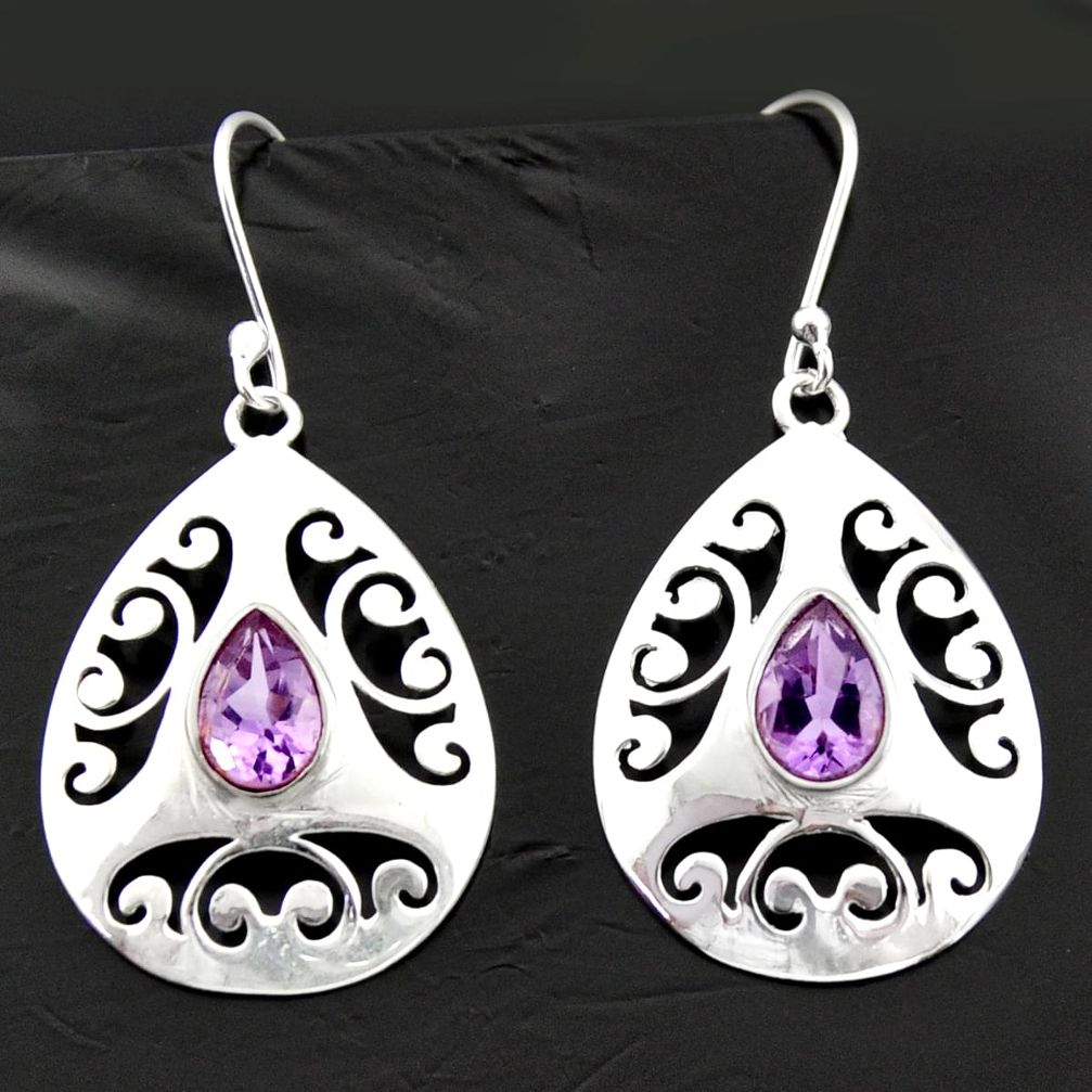 5.53cts natural purple amethyst 925 sterling silver dangle earrings d40023
