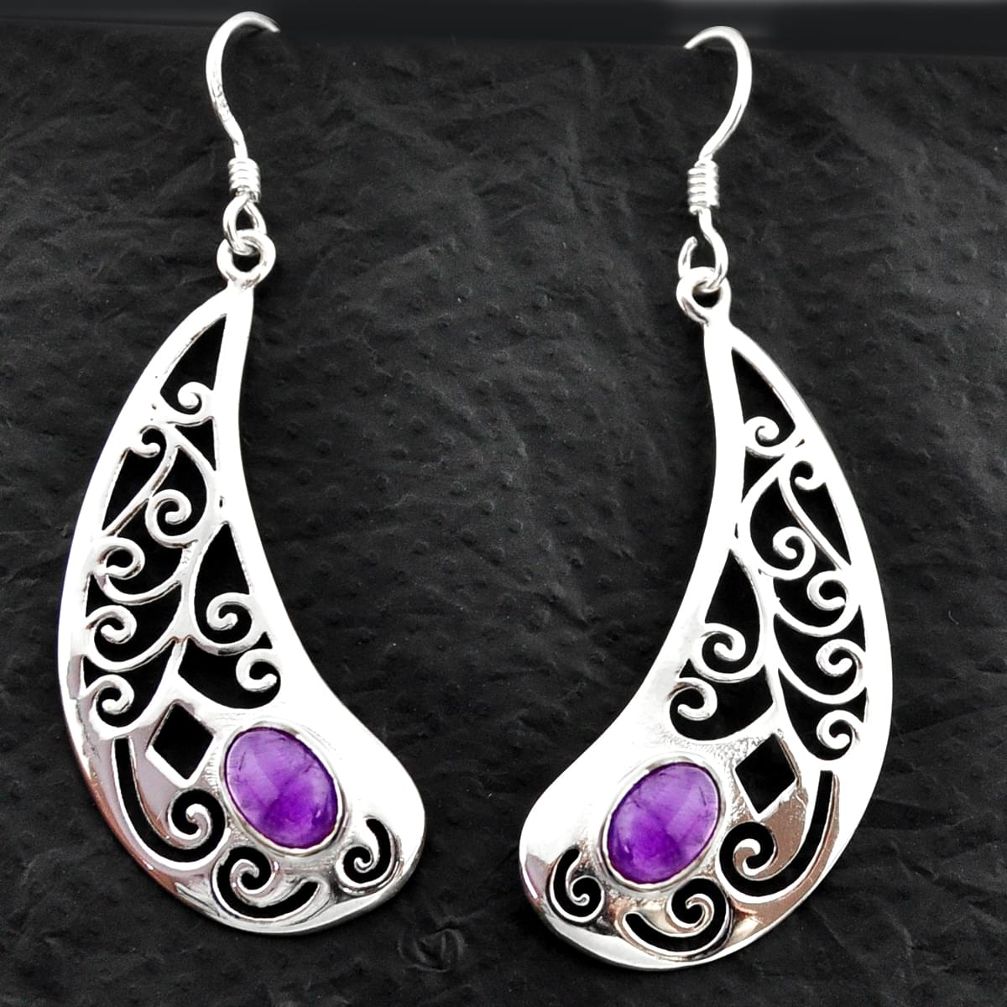 3.42cts natural purple amethyst 925 sterling silver dangle earrings d40606