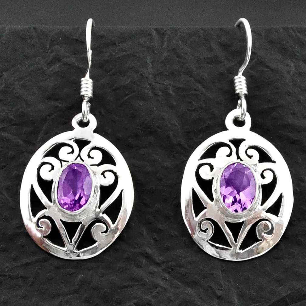 3.33cts natural purple amethyst 925 sterling silver dangle earrings d40617