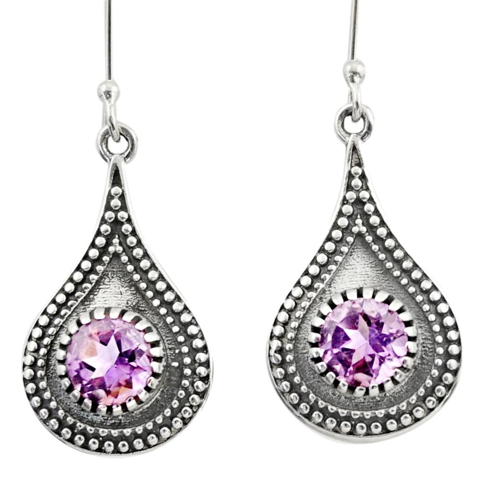 4.40cts natural purple amethyst 925 sterling silver dangle earrings d46854