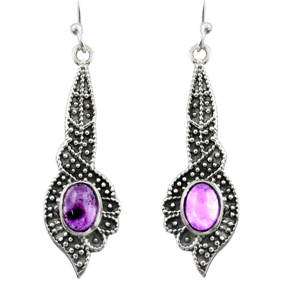 3.26cts natural purple amethyst 925 sterling silver dangle earrings d46961