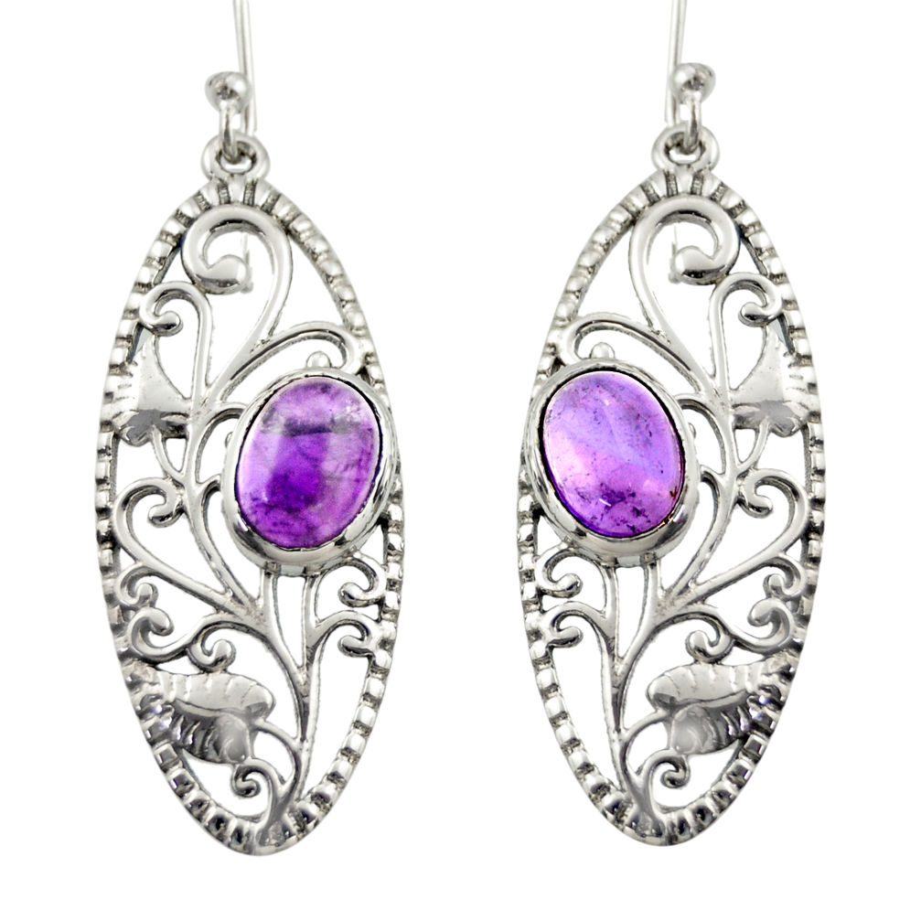 4.21cts natural purple amethyst 925 sterling silver dangle earrings d47084