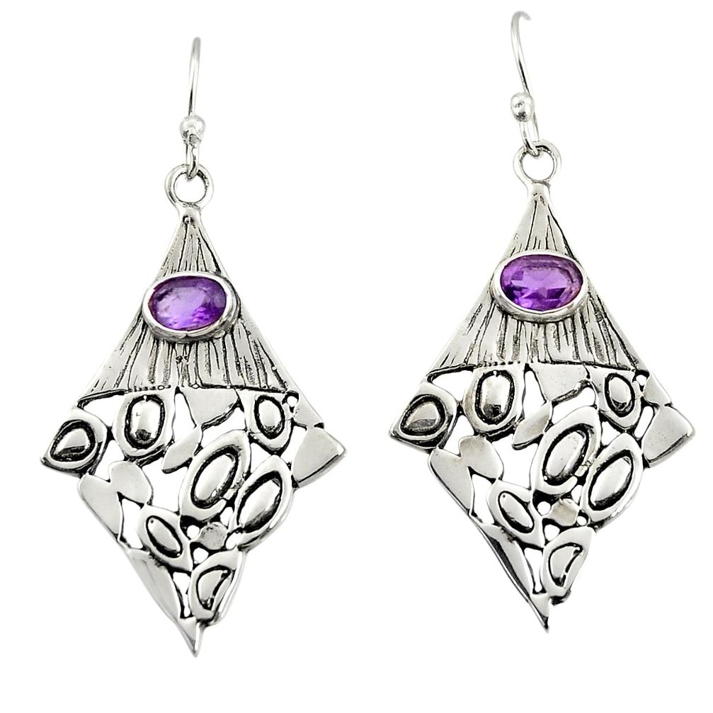 3.01cts natural purple amethyst 925 sterling silver dangle earrings d47163