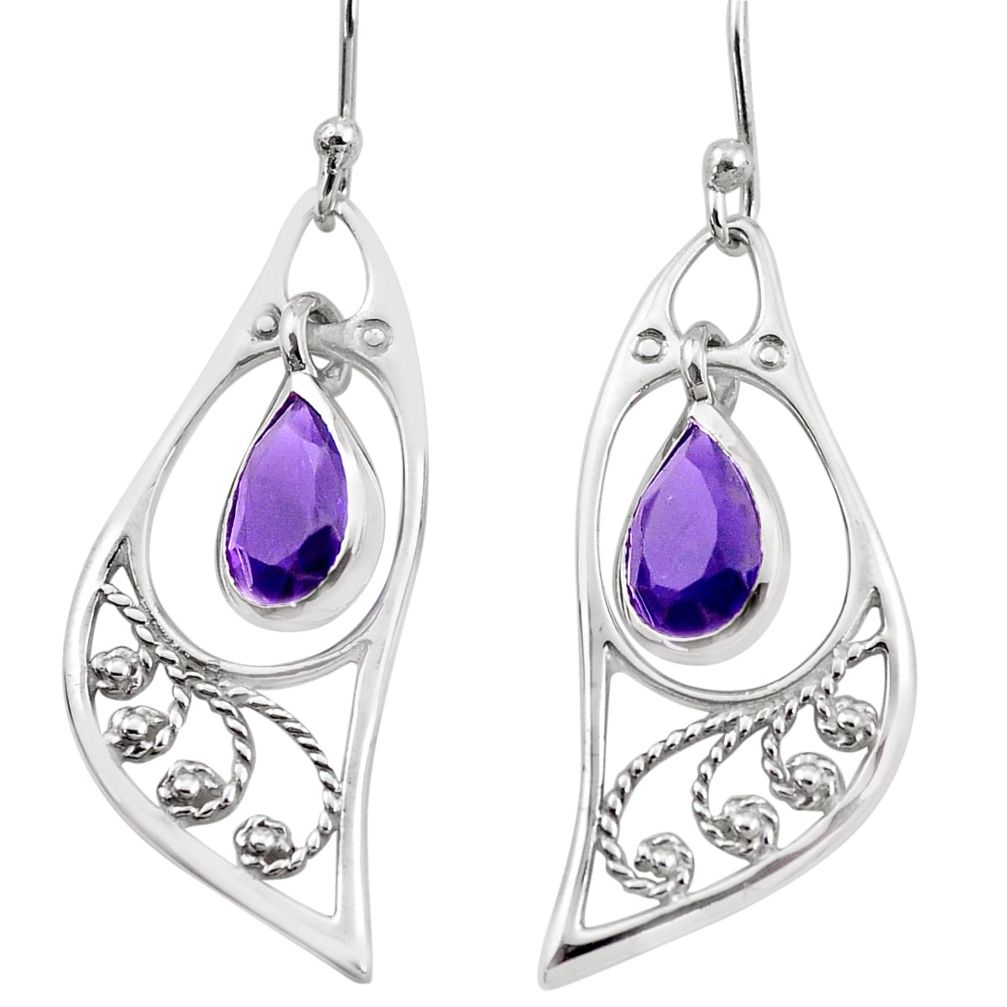 4.43cts natural purple amethyst 925 sterling silver dangle earrings p17620