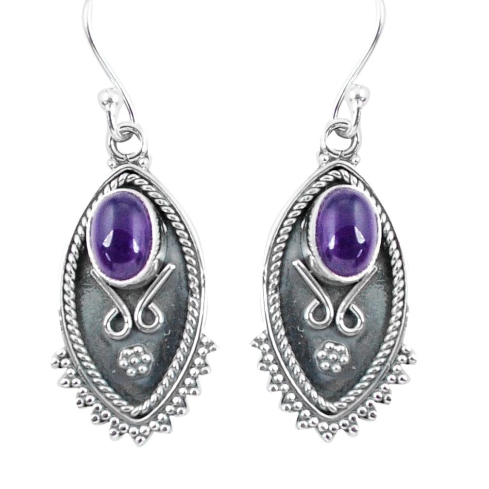 3.73cts natural purple amethyst 925 sterling silver dangle earrings p60042