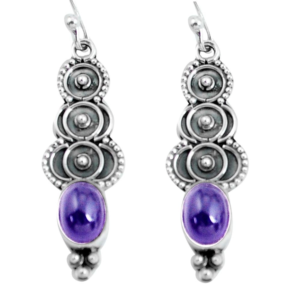 4.18cts natural purple amethyst 925 sterling silver dangle earrings p60107