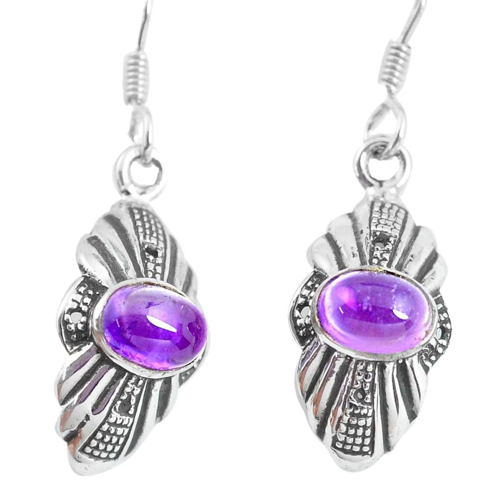 3.73cts natural purple amethyst 925 sterling silver dangle earrings p64023