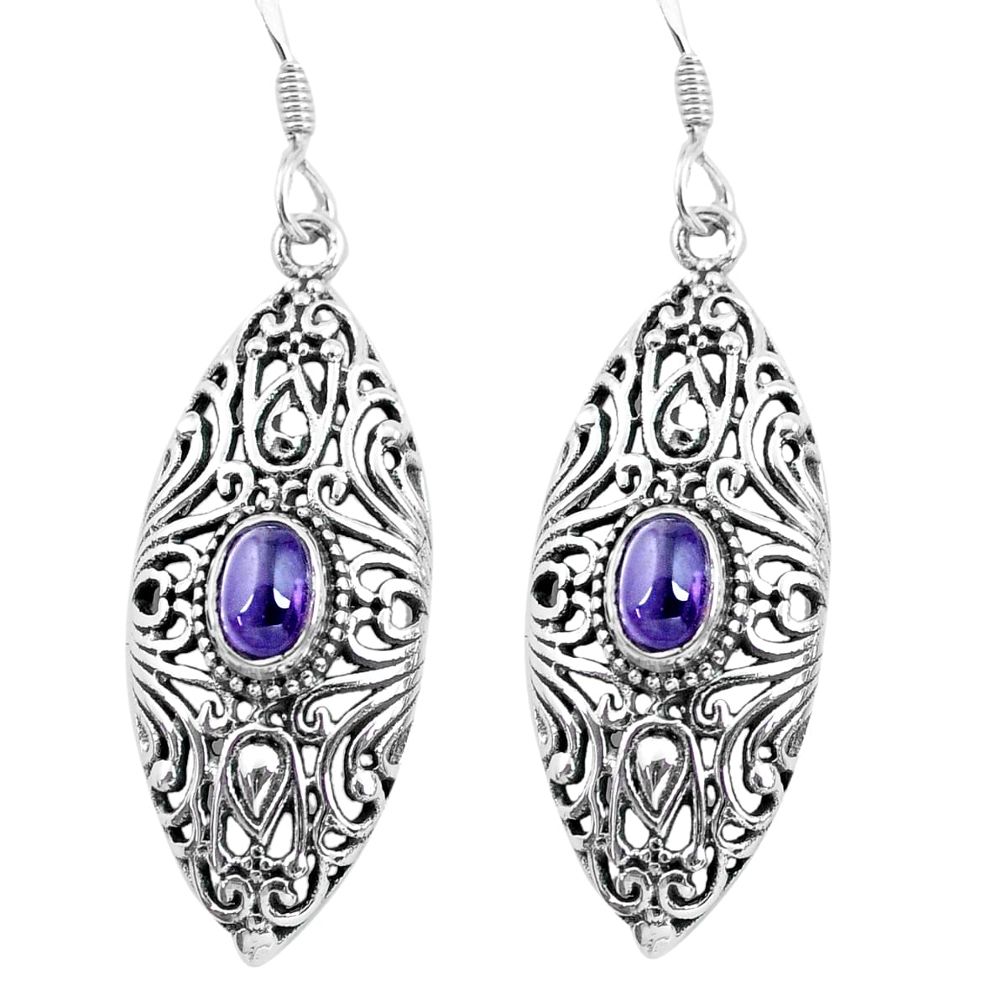 3.41cts natural purple amethyst 925 sterling silver dangle earrings p64873