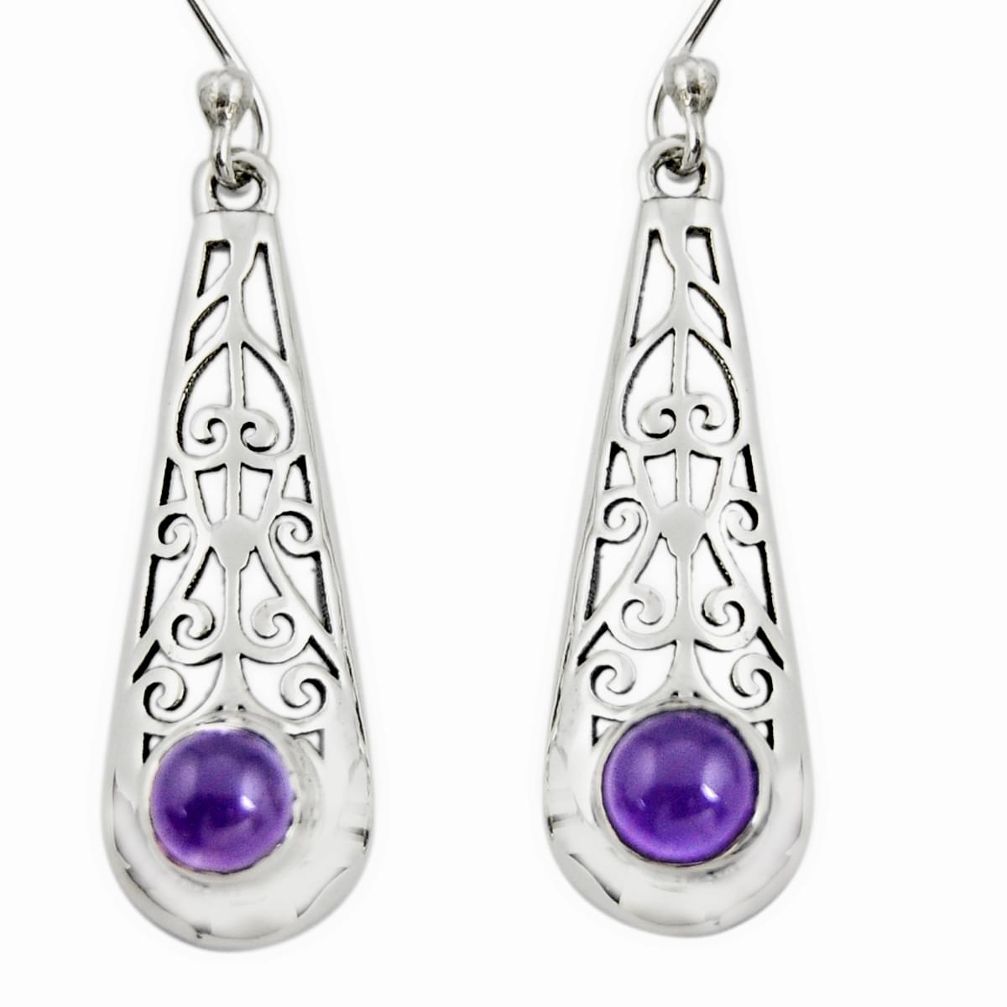 1.74cts natural purple amethyst 925 sterling silver dangle earrings r26061