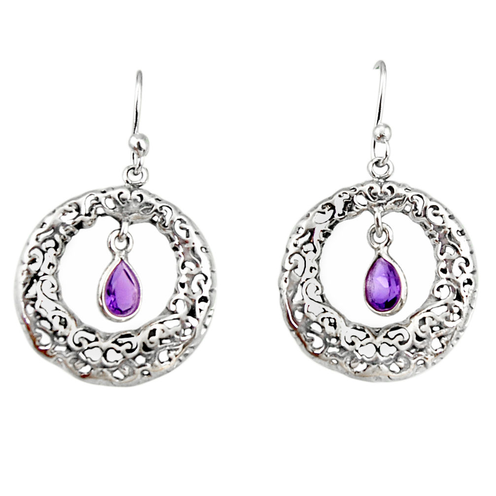 2.23cts natural purple amethyst 925 sterling silver dangle earrings r33042