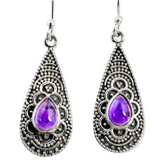 Clearance Sale- 3.14cts natural purple amethyst 925 sterling silver dangle earrings r35125