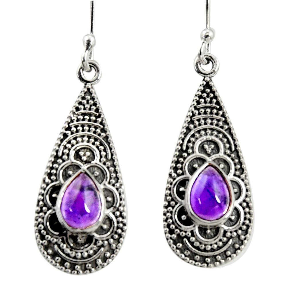 2.98cts natural purple amethyst 925 sterling silver dangle earrings r35126