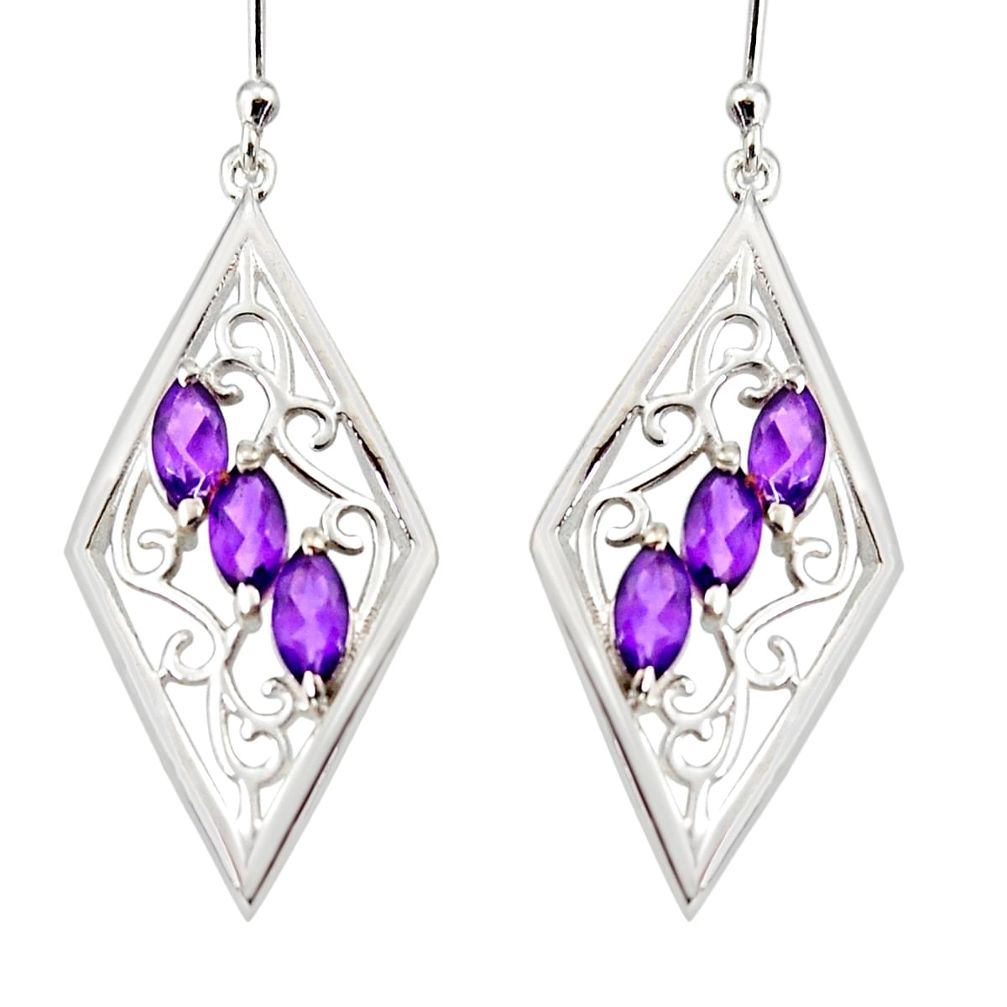 6.03cts natural purple amethyst 925 sterling silver dangle earrings r36662