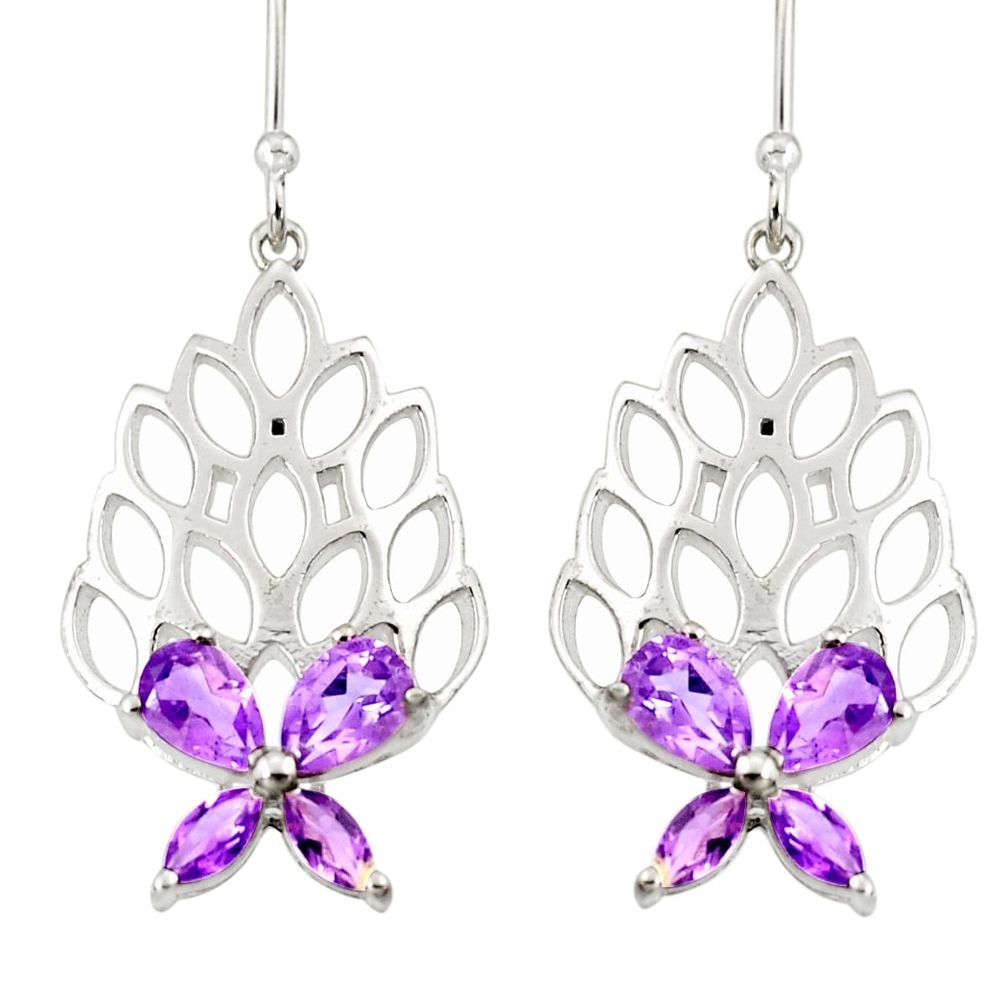 6.63cts natural purple amethyst 925 sterling silver dangle earrings r36702