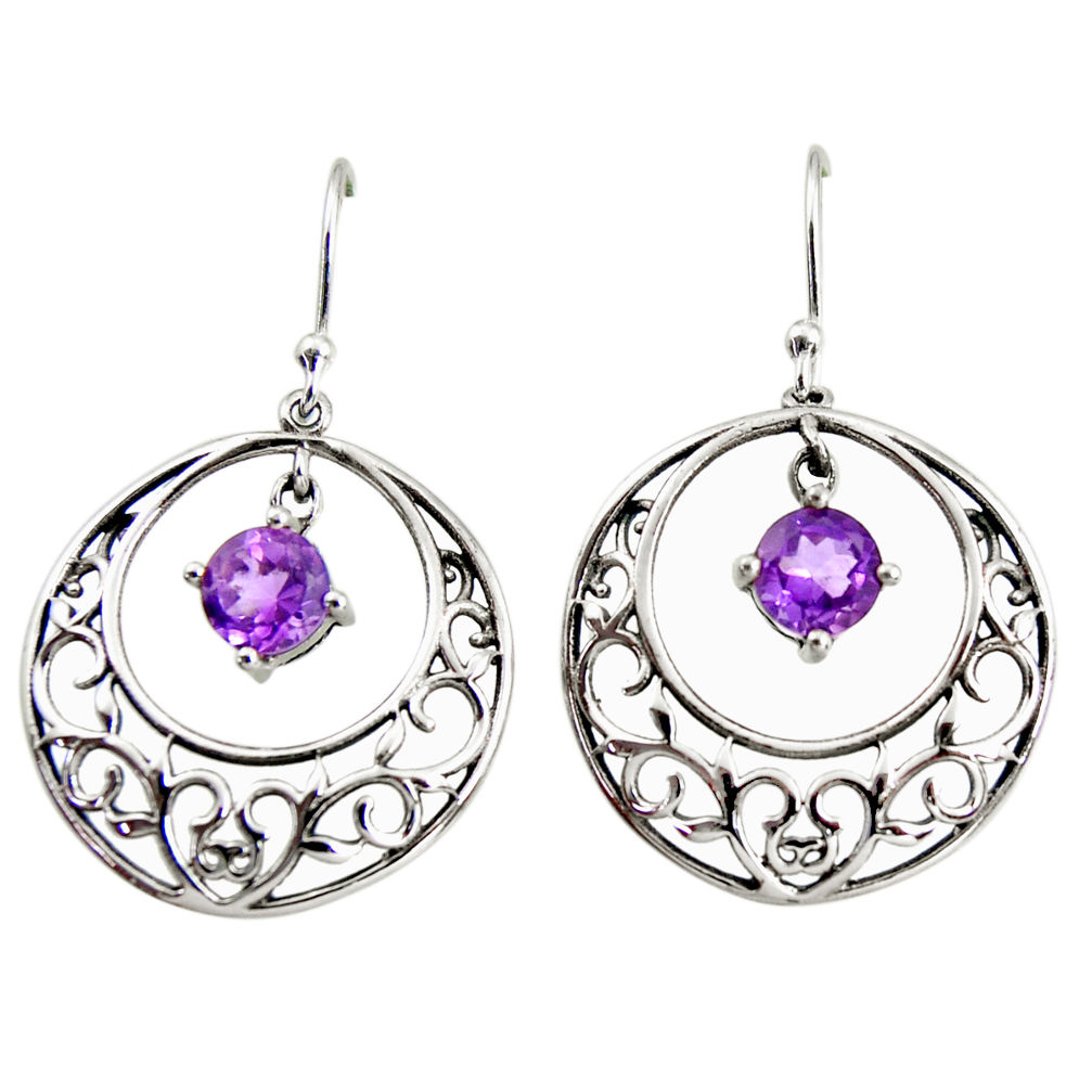 2.44cts natural purple amethyst 925 sterling silver dangle earrings r36803
