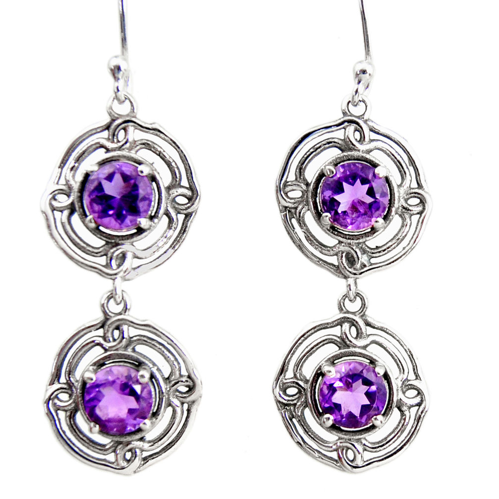 5.09cts natural purple amethyst 925 sterling silver dangle earrings r36839