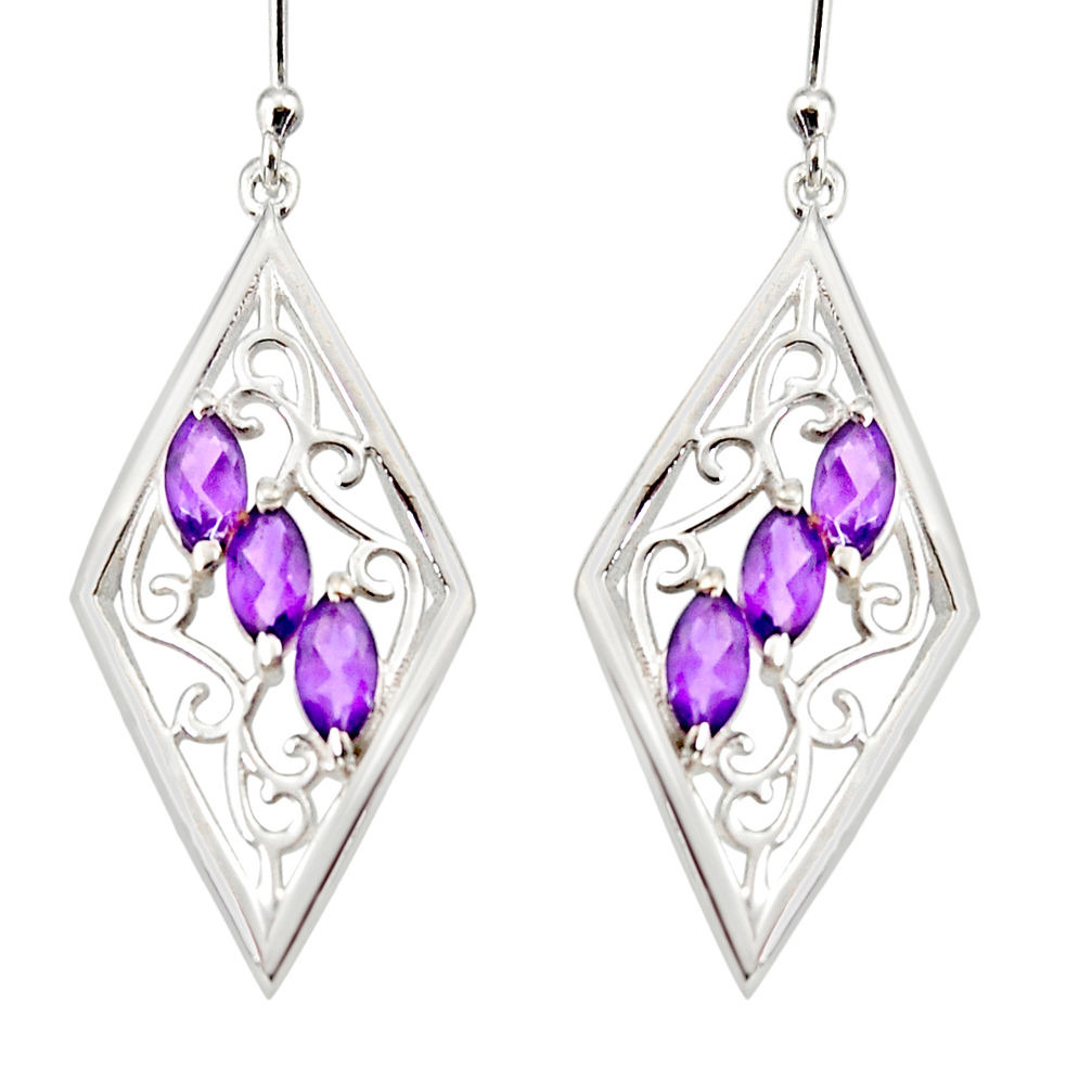 6.03cts natural purple amethyst 925 sterling silver dangle earrings r36849