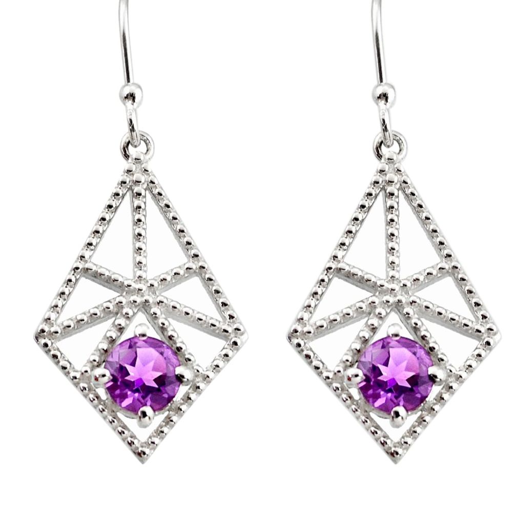 2.37cts natural purple amethyst 925 sterling silver dangle earrings r36870