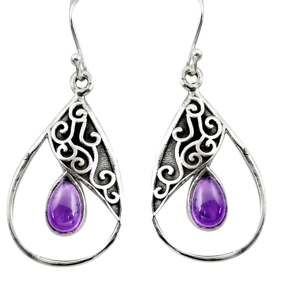 4.93cts natural purple amethyst 925 sterling silver dangle earrings r38107